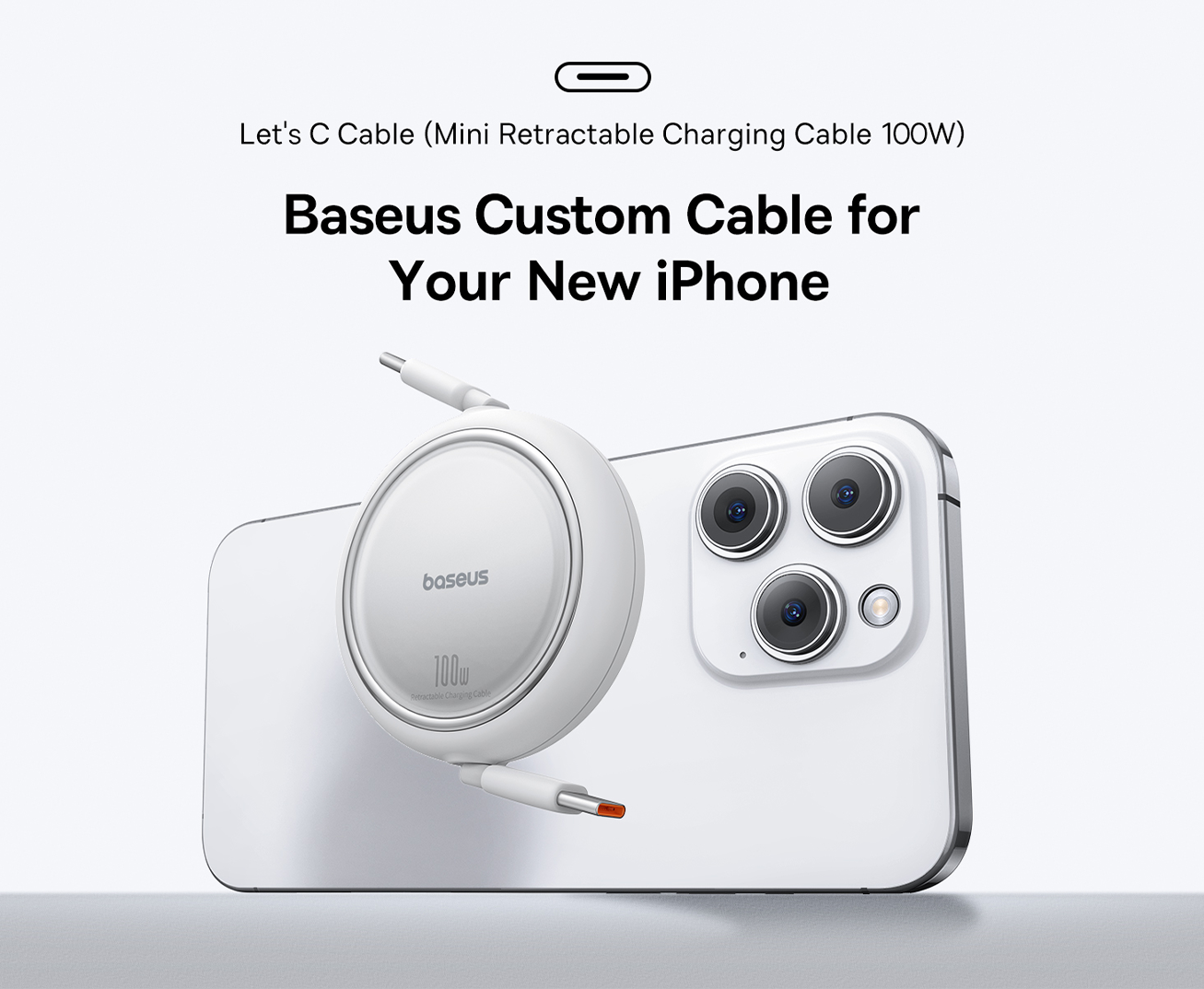 كابل بيانات Baseus 100W Free2 Draw Mini قابل للسحب من النوع C إلى النوع C للشحن السريع بطول 1 متر